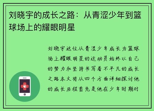 刘晓宇的成长之路：从青涩少年到篮球场上的耀眼明星