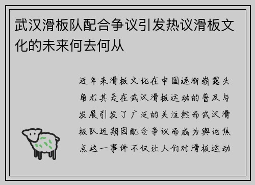 武汉滑板队配合争议引发热议滑板文化的未来何去何从